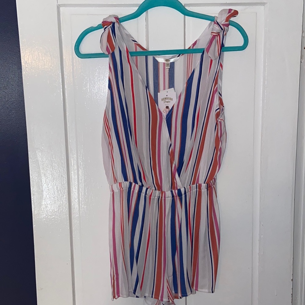 Size Medium Hawaiian Tropic Apparel Striped Tank Romper New With Tags